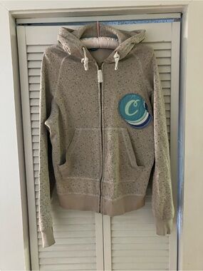 Cookies Taupe and Blue Speckled Puff Letter Zip Up Hoodie